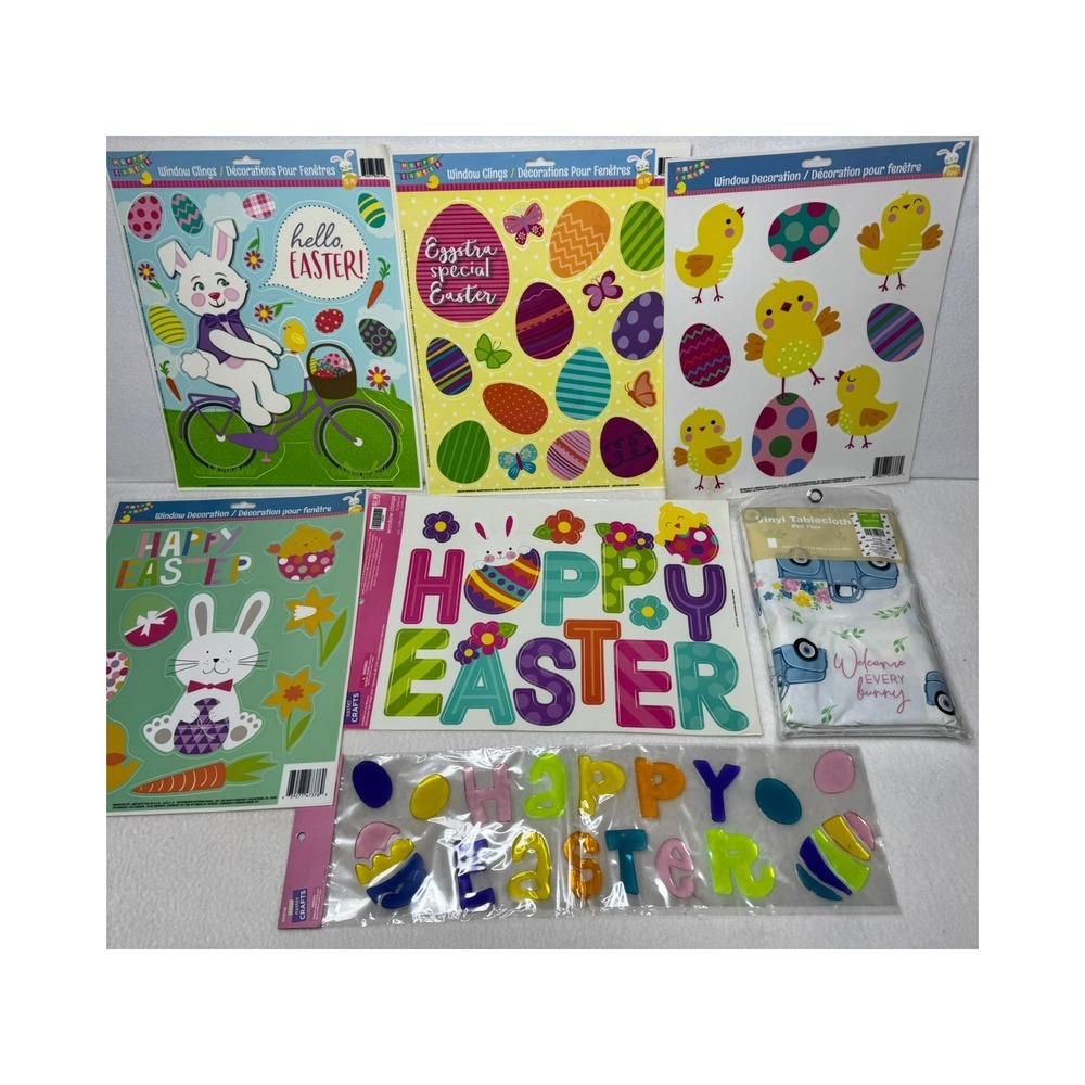 Hobby Lobby Easter Window Clings Gel Clings Vinyl Tablecloth Bundle Multi NEW